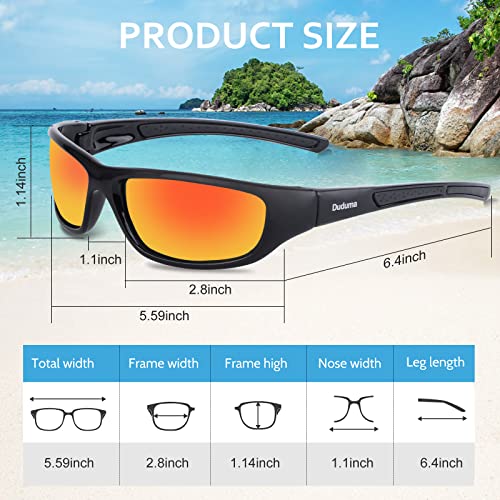Duduma Tr8116 Polarized Sports Sunglasses For Baseball Cycling Fishing Golf Superlight Frame(Black Frame With Red Mirror Lens) #TOP3