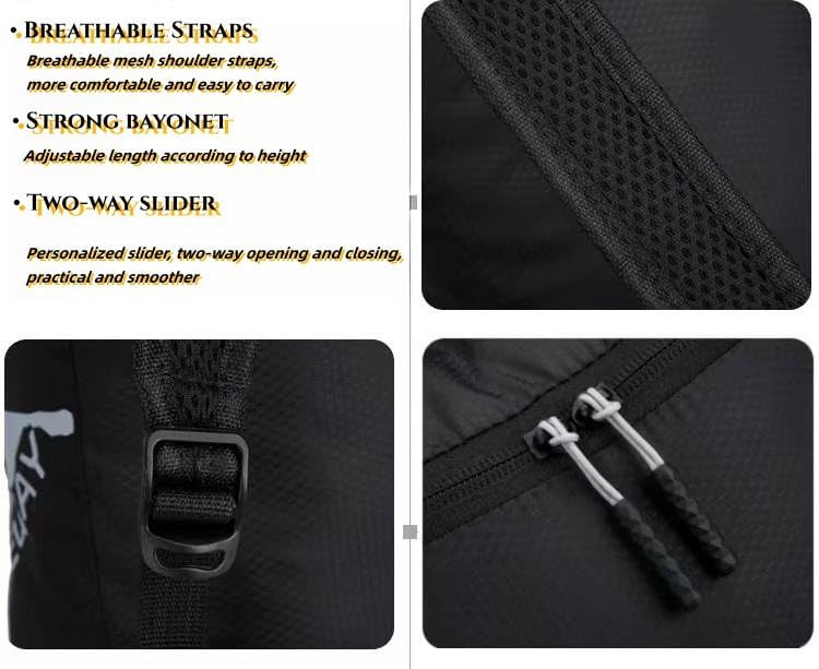 Miniatura 4 de ZaLhin Mochila plegable ligera de senderismo resistente al agua de 20L para viajes, camping, al aire libre, Negro -, Mochilas Daypack