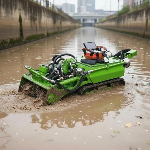 Robot per la rimozione di fanghi cingolati per drenaggio e pulizia delle vie navigabili - Macchina di dragaggio a distanza per la rimozione di sedimenti, fango e detriti in canali e stagni