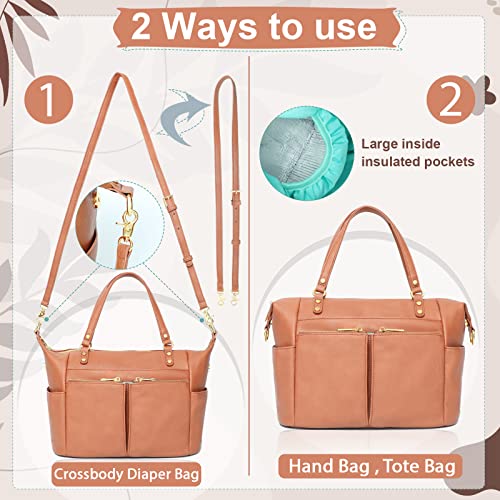 Mominside Small Diaper Bag Tote, Mini Diaper Bag Purse With 13 Pockets, Leather Crossbody Diaper Bag, Diaper Clutch Diaper Bag Organizers, 2 Insulated Pockets (Brown) #TOP3