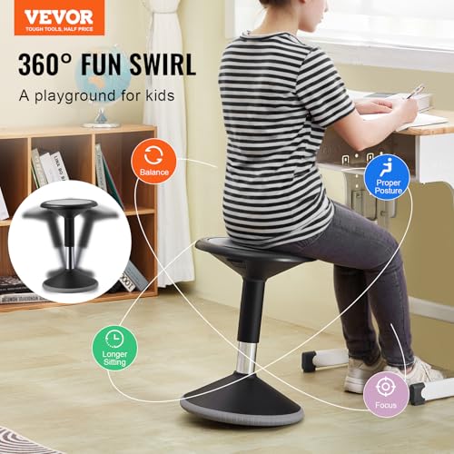 Image of VEVOR Wobble Chair, Height-Adjustable (15.7-21.7 inch) Active Chair, Flexible Seating Wobble Stool Made of PVC+ABS Improves Focus & Posture, Ideal for Schools, Office and Home, Age 12-18, Black