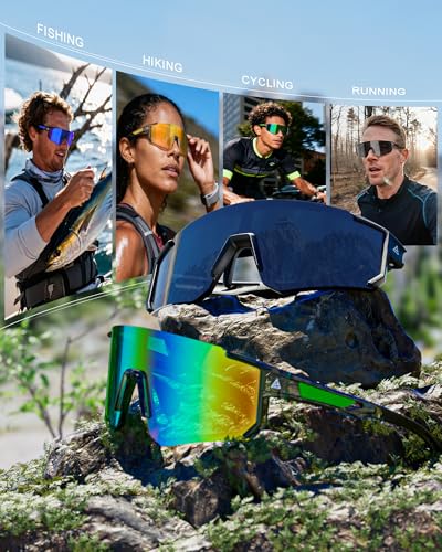 Image of Polarized Sports Sunglasses for Men Women, UV400 Protection Mens Sunglasses Wrap Around Sun Glasses for Cycling Running