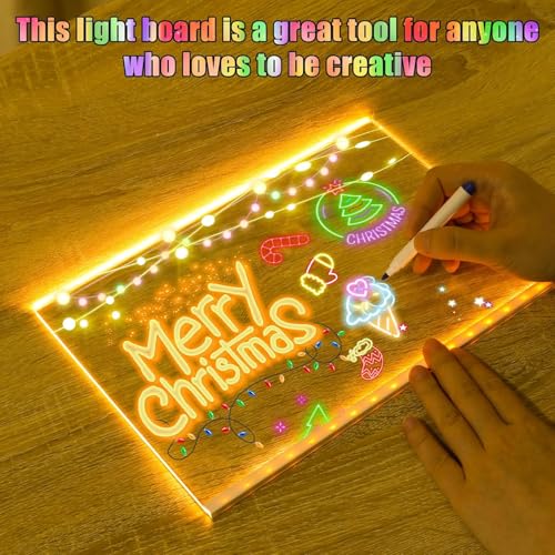 30x20cm Leuchtendes LED Zeichenbrett,LED Notiztafel,Acryl Notiztafel mit 7 Farben Stift und Verstellbarem Ständer,Transparente Leuchtende Schreibtafel,Acryl Schreibtafel für Geschäfte,Wohnungen