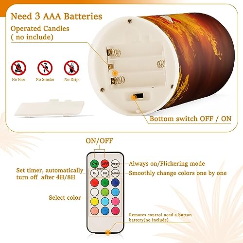 Image of Flickering Flameless Candles, Rock Guitar in Fire Flames LED Candles with Remote Timer, Set of 2 Battery Operated Candle for Valentine Wedding Birthday