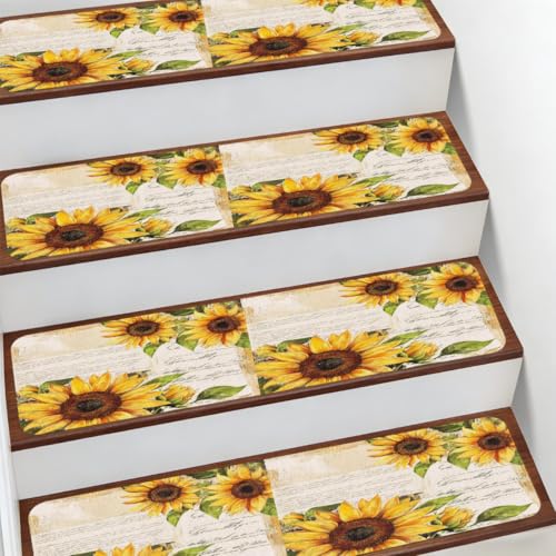 Alfombras para escaleras interiores Mexpekil de 7.8x30 pulgadas con girasoles 2