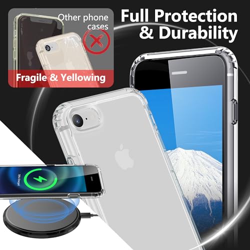 Image of ONES for iPhone SE3 SE2 SE 8 7 Case Clear, [PC + TPU Hybrid][Military-Grade Drop Protection][Anti-Yellowing], Shockproof Silicone Hard Cover, Transparent Slim Case