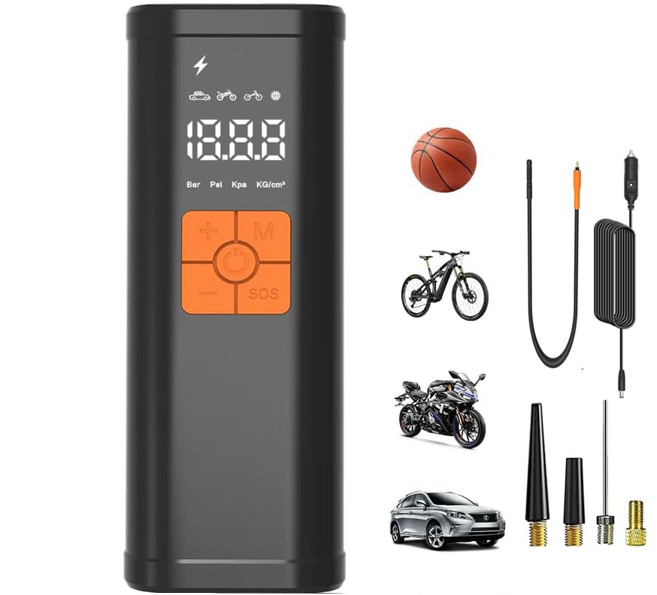 Image of Tire Inflator Portable Air Compressor -150PSI Fast Inflation with Digital Tire Pressure Gauge, Accurate Dual LCD Display & LED Light, for Car /Motorcycle /E-Bike /Ball-One Click Smart Air Pump