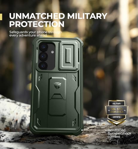 Image of Dexnor for Samsung Galaxy S25 Case with Built-in Slide Camera Cover & Screen Protector & Kickstand,Heavy-Duty Shockproof Rugged Case Full-Body Bumper Protective Cover for Galaxy S25(2025),Army Green