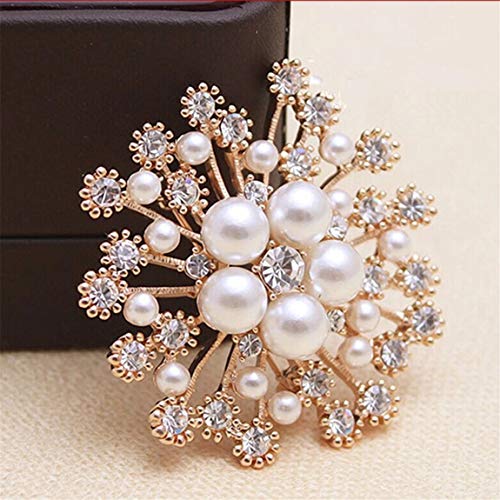 Weiy Glittering Imitation Pearl Crystal Snowflake Flower Design Brooch Pin Badge Fashionable Charming Dress Scarves Shawl Clip Clothes Bags Decoration Jewelry Gift For Women Girls #TOP3