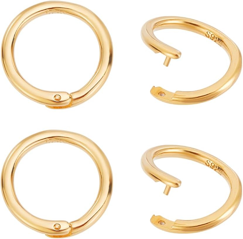 PH PandaHall 925 Sterling Silver Locking Jump Rings 4pcs Open O Rings Gold Plated Snapping Circle Linking Ring Thick Jewellery Connectors for Necklace Bracelet Jewellery Making DIY Handicrafts 12mm