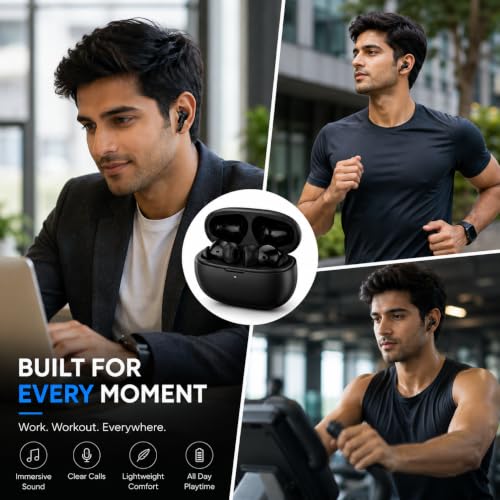 Image of BassOn TWS Wireless Bluetooth Earbuds v5.4 with 36H Playtime, Deep Bass, HD Mic, Touch Control, Type-C Charging, Voice Assistant Support, Android & iOS Compatible