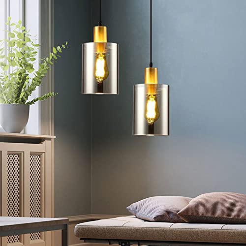 Luz colgante retro minimalista E27 de vidrio gris para iluminación de dormitorio 5