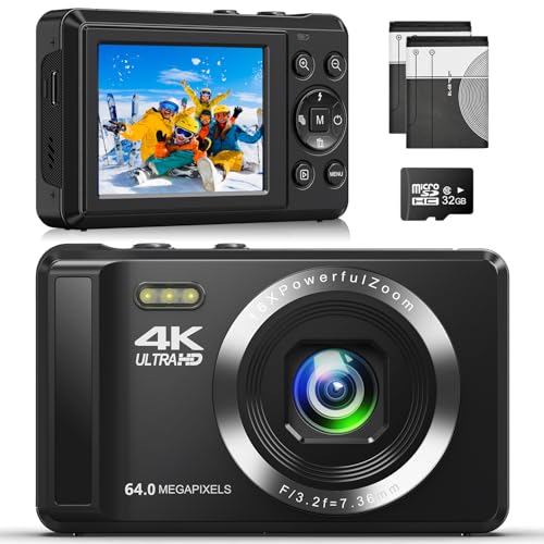 4K 64MP Digital Camera - Autofocus UHD Compact Camera - Rechargeable Vlogging Camera with 32GB Card & 2 Batteries, Portable Mini Camera with 16X Digital Zoom for Kids Beginners Teenagers 4K 64MP Digital Camera - Autofocus UHD Compact Camera - Rechargeable Vlogging Camera with 32GB Card & 2 Batteries, Portable Mini Camera with 16X Digital Zoom for Kids Beginners Teenagers