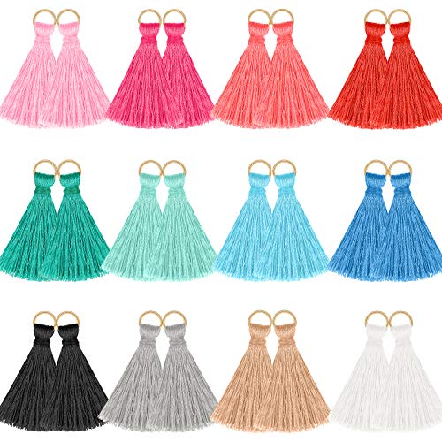 120 Pieces Tassel Charms Multicolored Tassel Keychain Charms Silky Handmade Tiny Tassels With Golden Jump Ring For Woman Earrings Jewelry Making Diy Projects, 1.37 Inch/ 3.5 Cm, 12 Colors #TOP16