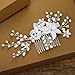 Foyte Crystal Flower Hair Comb Wedding Headpiece Silver Rhinestone Hair Piece Bride Pearl Hair Accessories for Women and Brides