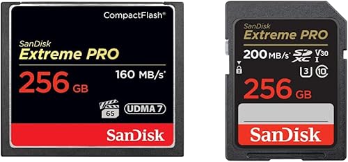 SanDisk Tarjeta de memoria Extreme PRO CompactFlash de 256 GB UDMA de 7 velocidades de hasta 160 MBs- SDCFXPS-256G-X46 y 256 GB Extreme PRO SDXC
