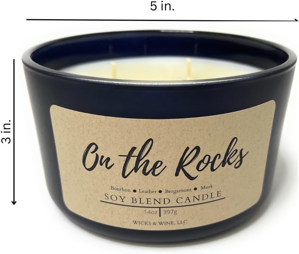 Wicks & Wine Soy Blend 3-Wick Cotton CORE Candle 14oz (On The Rocks)