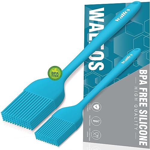 Image of Walfos Silicone Basting Pastry Brush, Heat Resistant Pastry Brush Set, Strong Steel Core and One-Pieces Design, Perfect for BBQ Grill Baking Kitchen Cooking, BPA Free and Dishwasher Safe, 2 Pcs (Blue)