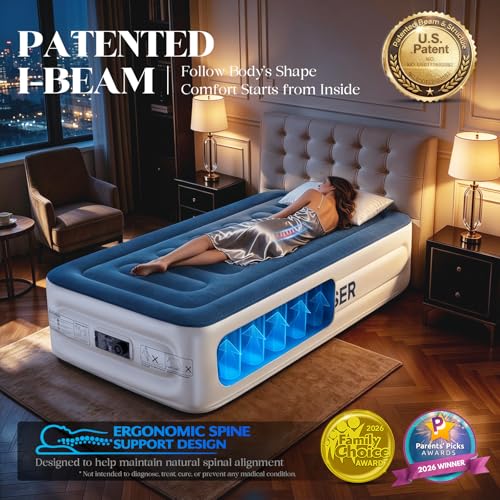 VOSSER Twin Air Mattress with Built-in Pump,Fast & Easy Inflation/Deflation Inflatable Mattress, Foldable Blow Up Mattress with Storage Bag, Inflatable Bed for Home, Camping & Guests - Image 4