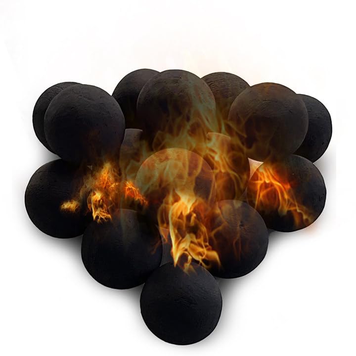 15 Pack 3 Inch Ceramic Fire Balls MrGas Log Black Round Fire Stones Fireballs for Outdoor Indoor Decor Fire Pits or Fireplace