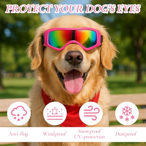 Wanmu hundebrille für kleine Rassen, UV-Schutz Hunde Sonnenbrille mit Verstellbaren Riemen, Winddicht Stylisch Haustier-Augenschutz für Autofahren, Outdoor-Aktivitäten Augenschutz(Rosa)