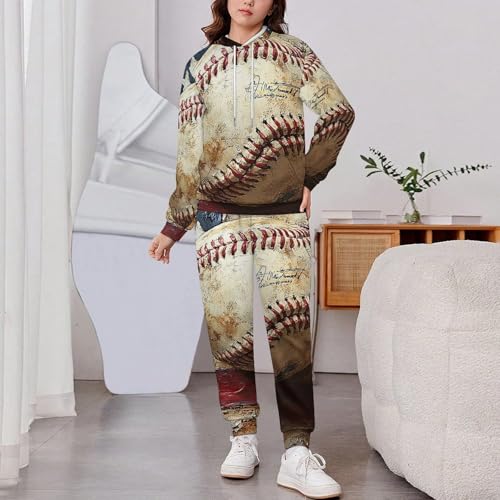 Boy's Girl's 2 Piece Outfits Graphic Sweatshirt Kid Long Sleeve Hoodie Set, Baseball American Flag Vintage2