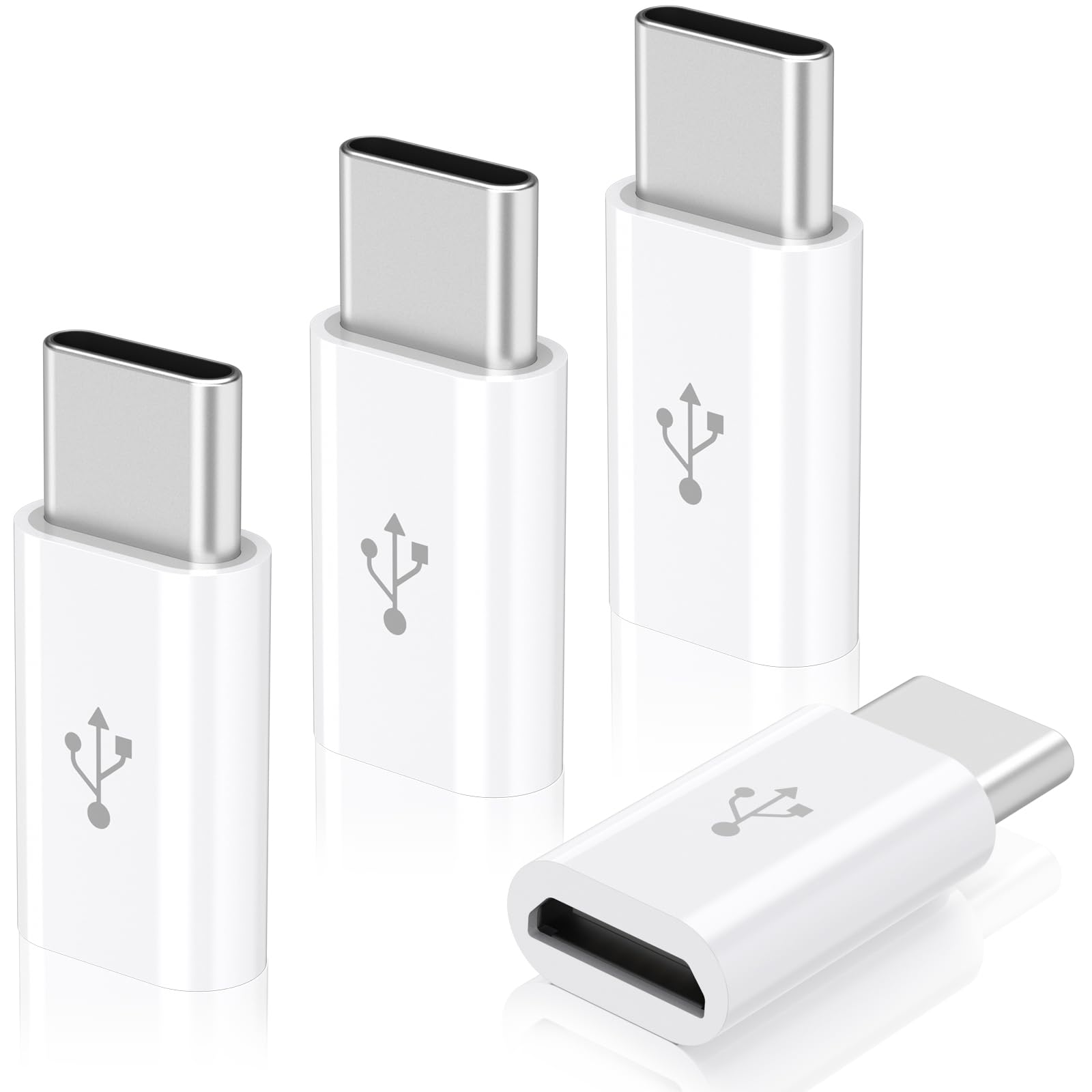 Photo 1 of 4 Pack Micro USB to USB C Adapter, Micro-USB Female to USB-C Male OTG Adapter Compatible with Samsung Galaxy S10 S9 S8 Plus Note 9 8, MacBook, LG V30 G5 G6, Moto Z2 Play Type-C Phones, Tablets (White)