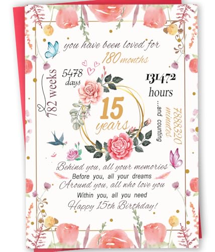 mmuue Sweet 15th Birthday Card, Funny 15th Birthday Gifts for Daughter Niece Granddaughter Sister, Lovely 15th Birthday Decorations for Her, Gifts for 15 Year Old Girl
