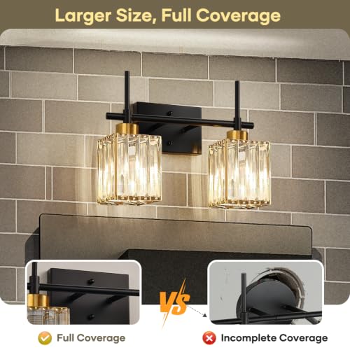 Image of Torondo Modern Crystal Bathroom Vanity Light 2-Lights Gold Bathroom Light Fixtures Over Mirror Black and Gold Vanity Lighting Fixtures Gold Square Shade Brass Wall Sconce (Bulbs Not Include)