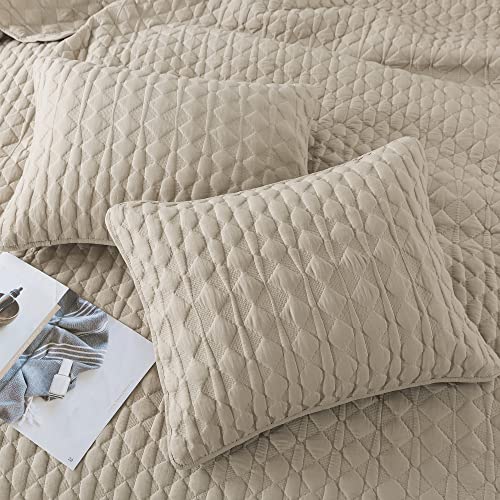 WDCOZY Beige Quilt Twin Size Bedding Sets with Pillow Sham, Lightweight Bedspread Coverlet, Twin XL Thin Comforter Bed Cover, All Season Summer Spring, Tan Cream, 2 Pieces, 68x90 inches by WDCOZY - Image 4