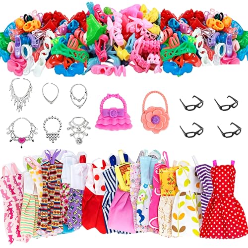 Image of 32 Pieces Doll Dress Up Collection for Creative Play, Barbie Doll Set，Doll Dress，Barbie Doll Set with Fashion Clothes, Includes Dresses and Accessories for Barbie Dolls Wardrobe