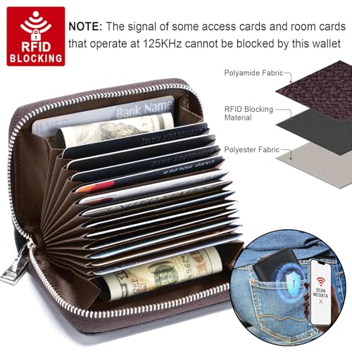 Image of Mayski Credit Card Holder, Zipper Credit Card Wallet for Women, Small Accordion Card Cases Holder, KeyChain Wallet, Business Card Holder, Dark Green