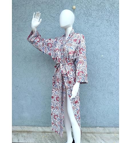 Image of Hand block print Cotton Kimono bikini cover up,Indian Hand block print Cotton Bath Robe,Swim Wear,Nighrwere Dressing Gown