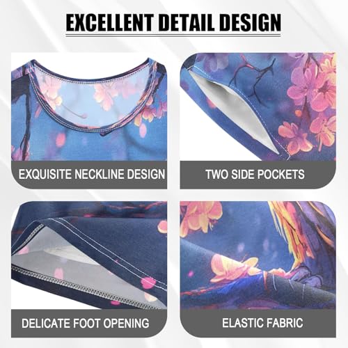 ALAZA Owl Bird Cherry Blossom Pajamas Set Short Sleeve Cotton Sleepwear Summer Pjs 2 Piece 5-14Y4