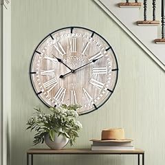 EMAX HOME 24 Inch Large Farmhouse Wall Clock, Rustic Antique Wood with Metal Circle and Large item