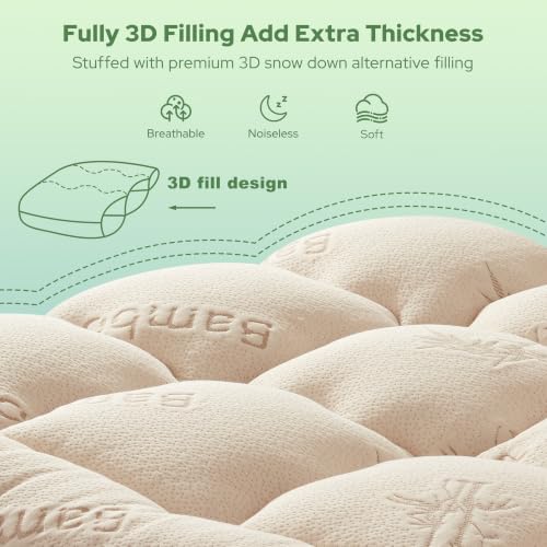 Image of BEDLORE Twin XL Mattress Topper Viscose Bamboo, Pillow Top Mattress Pad | Deep Pockets Fit 6 inch-15 inch Mattress, Soft Breathable Thick Dorm-Size Mattress Topper for Students and Hot Sleepers(Beige)
