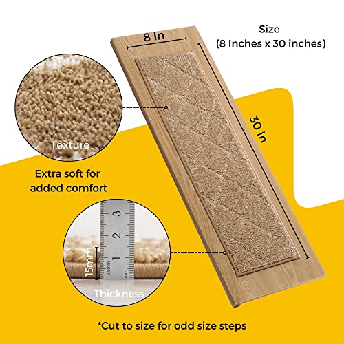 Mbigm 8"X30" Carpet Stair Treads For Wooden Steps (15 Pack) - Non-Slip Safety Rug With Soft Plush Comfort - Skid Resistant Indoor Runner For Kids, Elders, And Pets - Reusable Adhesive - Cornstalk #TOP1