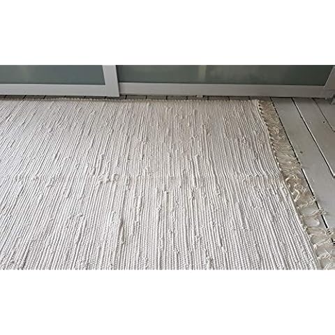 Rugsite 100% Soft Cotton Plain Ivory. 120x180cm Large reversible room size modern rug Cover