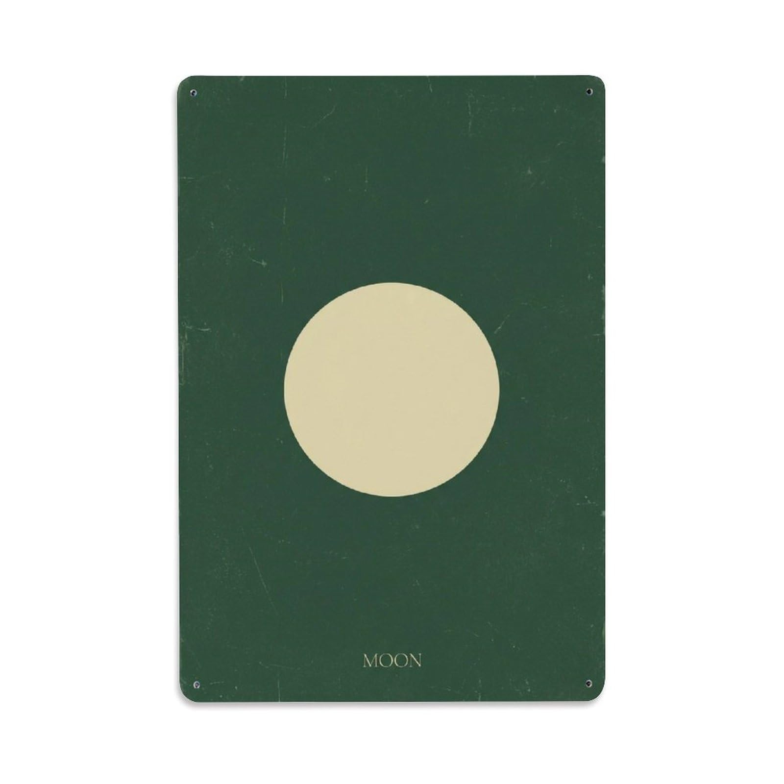 Minimal Zen Green Moon Quiet Circle Calm Meditation Vintage Metal Tin Sign Plaque Wall Decor for Cafe, Man Cave, Club Bar, Office, Home Garden Round Metal Poster 8x12Inch