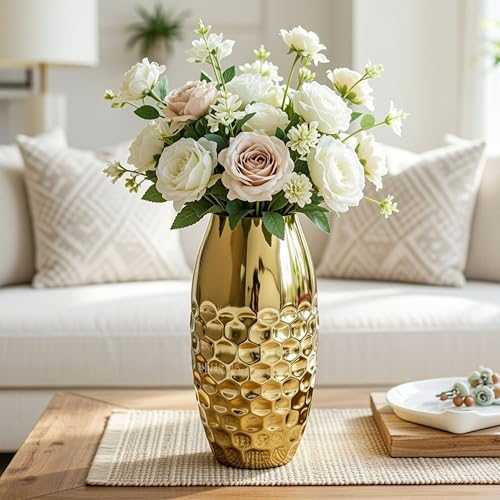 Image of BEHOMA Metal Hammered Vase for Home Decor, Golden