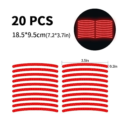 Image of 20PCS Car Wheel Hub Strong Reflective Stickers for Cars Night Safety Warning Reflective Stripe Decal Auto Motorcycle Wheels Rim Cycling Bicycle Truck Car Stickers (Red)