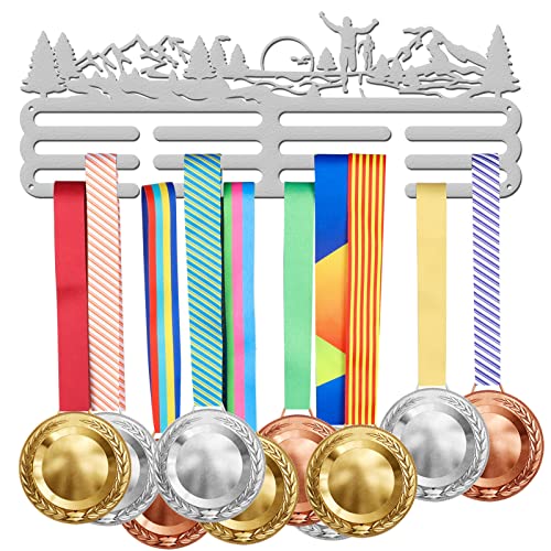 SUPERDANT Running Medal Hangers Mountain Tree Medal Holder Personalised Medals Holder for Runner Platinum Wall Mounted Medals Display 3 Rows Capacity About 10-15KG Gift for Running Man Woman
