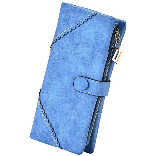 Image of Bird&Fish Women Vegan Leather Wallet Bifold Clutch Large Capacity Card Organizer Buckle Long Purse for Girls Candy Color