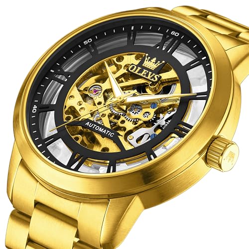 Image of OLEVS Mens Skeleton Watches Automatic Self Winding Mechanical Designer Luxury Dress Stainless Steel Waterproof Original Wrist Watches for Men