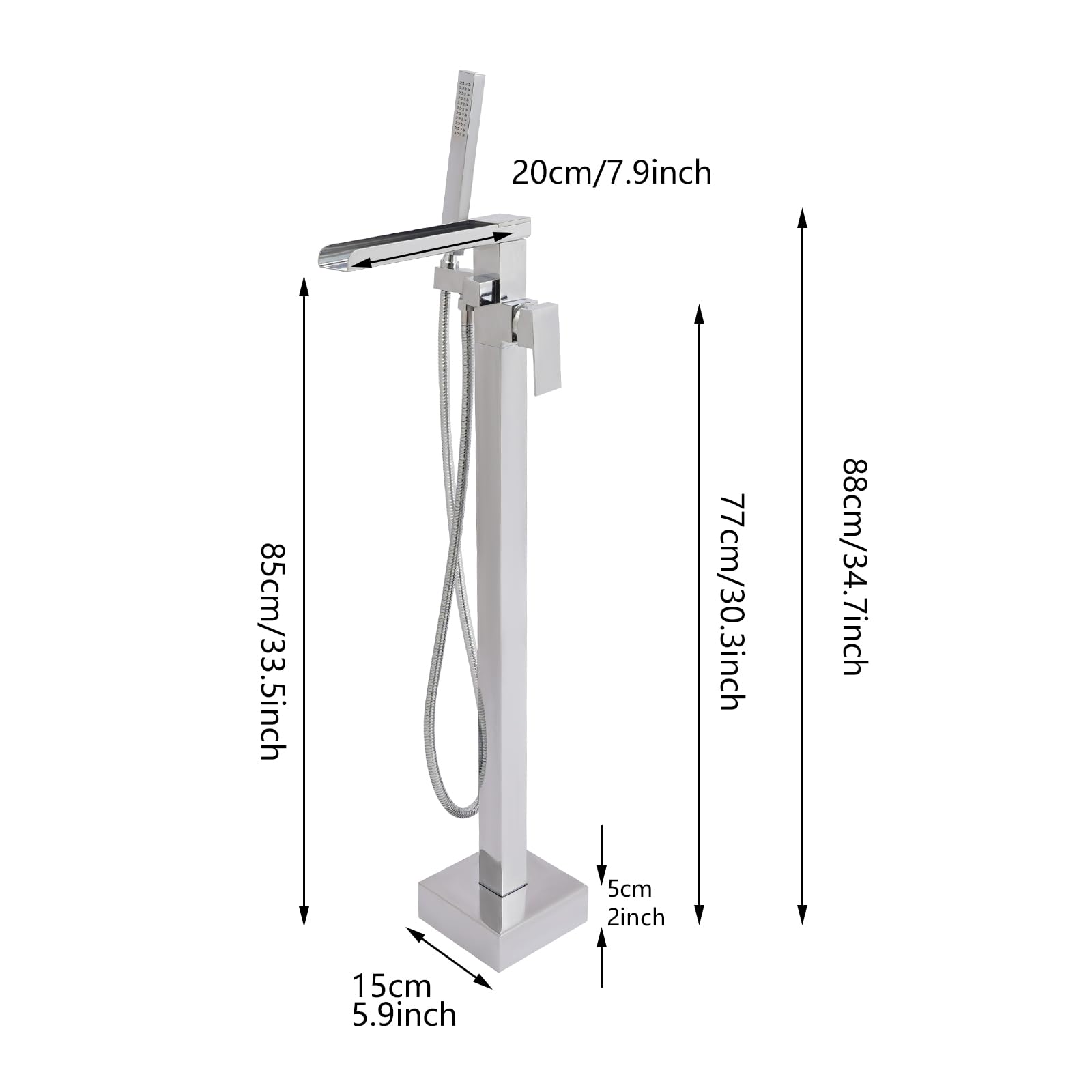 Rubinetto autoportante per vasca da bagno con doccetta girevole a 360°, montaggio a pavimento, vasca indipendente, classico, set di rubinetti per vasca da bagno (argento)