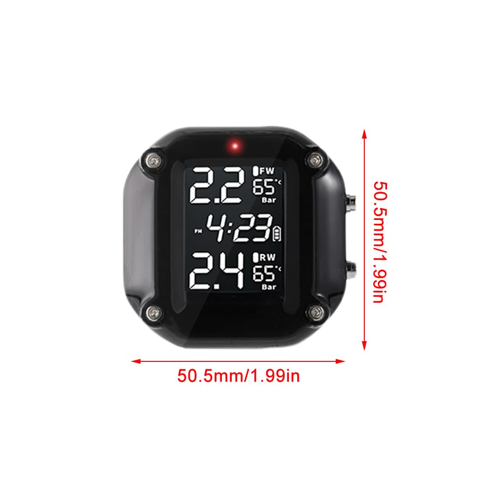 Riloer 1 sistemi di monitoraggio della pressione dei pneumatici per moto, monitoraggio in tempo reale della pressione e della temperatura per moto a 2 ruote, nero/trasparente