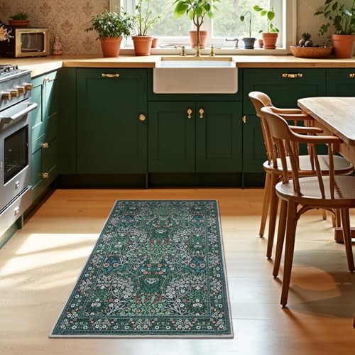 Tapete GarveeHome Boho Floral 2x3 Verde Oscuro miniatura 5
