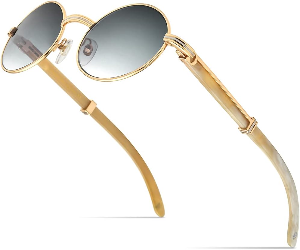 HEPIDEM 100% Really Buffalo Horn Handmade Sun Glasses for Men New Round Luxury Buffs Sunglasses