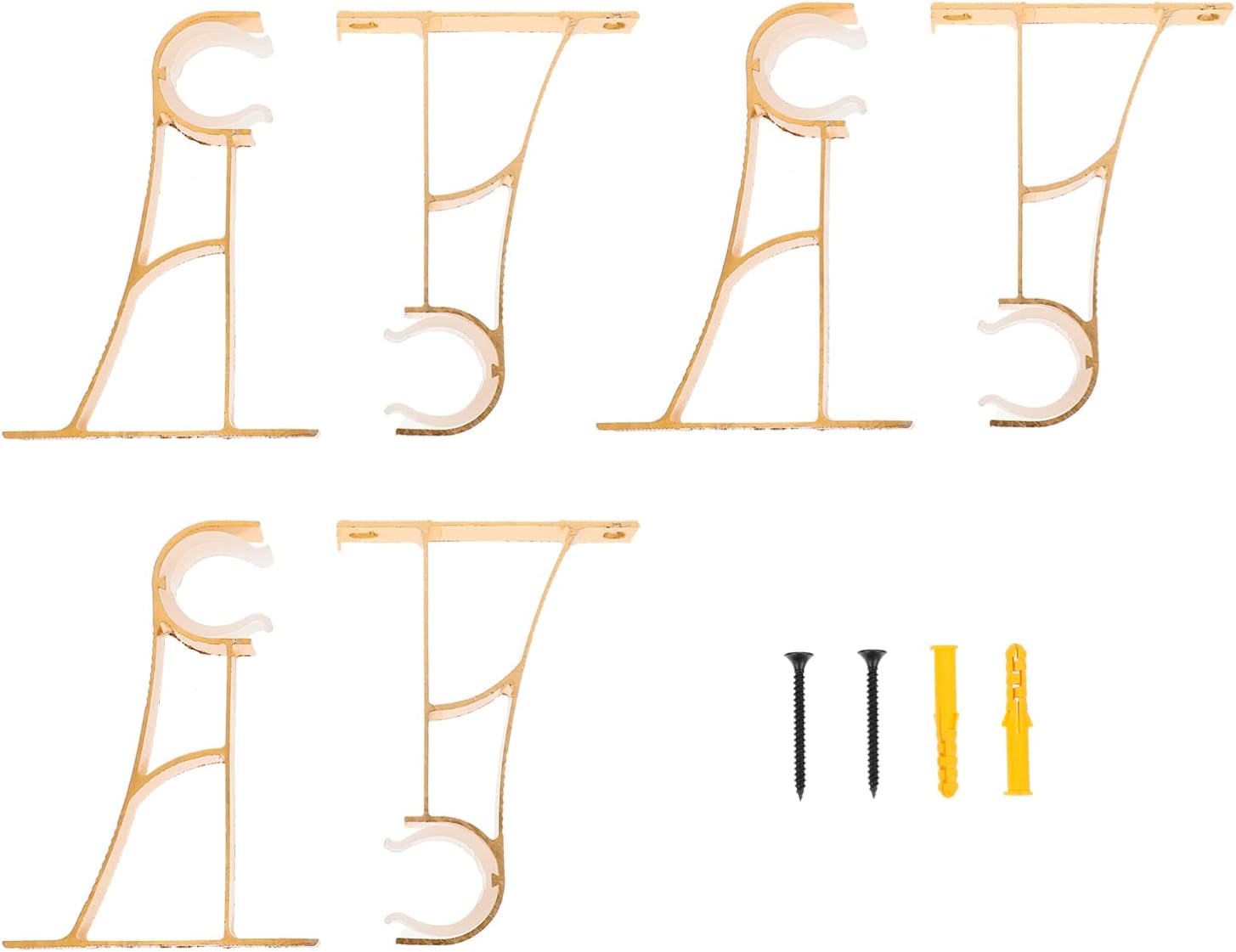 LIFKOME 6pcs Heavy Duty Curtain Rod Brackets Wall-Mounted Holders for Window Drapery Simple Installation for Living Room Bedroom Office Use Bright Gold Finish