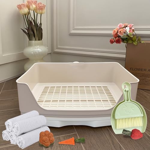 Image of Large Rabbit Litter Box Bunny Potty Training Corner Litter Pan with Drawer Comes with Liners Rabbit Pee Pads, Small Animal Bedding Toilet for Adult Guinea Pig, Ferret, Hamster, Bunnies